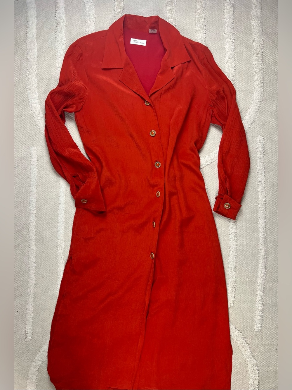 Vintage Dana Buchman Silk Button-Down Midi Shirt Dress/ Duster Copper Orange - 8 - Picture 2 of 14